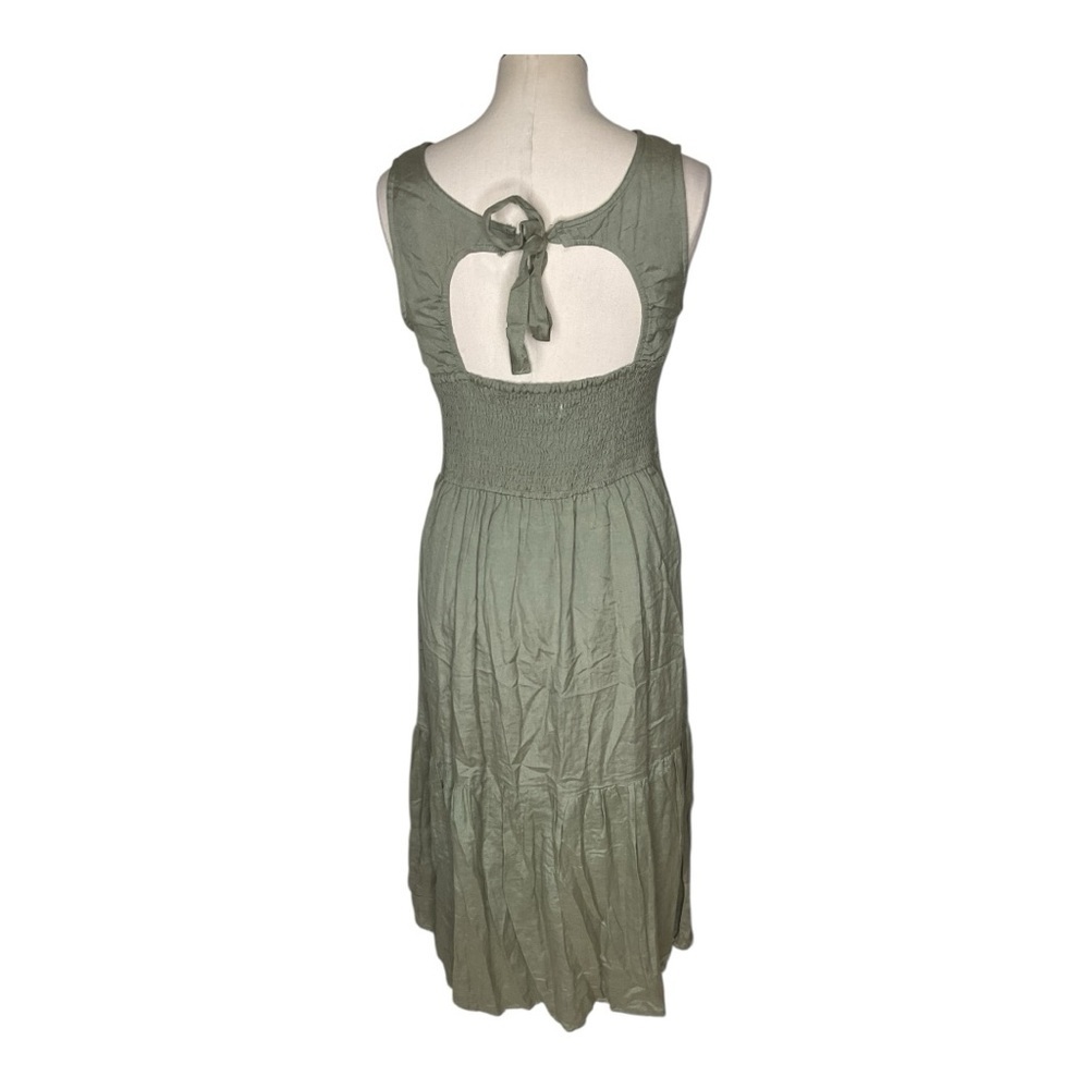 Japna Green Sleeveless Midi Dress Smocked Waist Open Back Tie - Picture 4 of 6